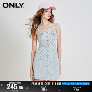 吊带牛仔连衣裙 ONLY奥莱气质百搭收腰短款