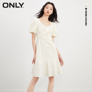 【ONLY奥莱清仓】春夏新款温柔高腰v领泡泡袖短款连衣裙