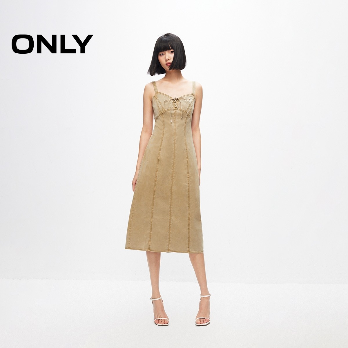 【ONLY奥莱清仓】夏季新款复古做旧收腰显瘦中长款吊带连衣裙女