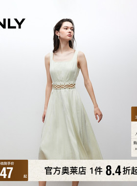 【ONLY奥莱】春夏肌理感复古U型领腰身镂空无袖A字中长款连衣裙女