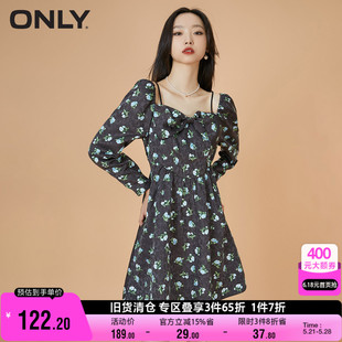 ONLY奥莱夏季 碎花吊带连衣裙女 A字短款 高腰泡泡袖