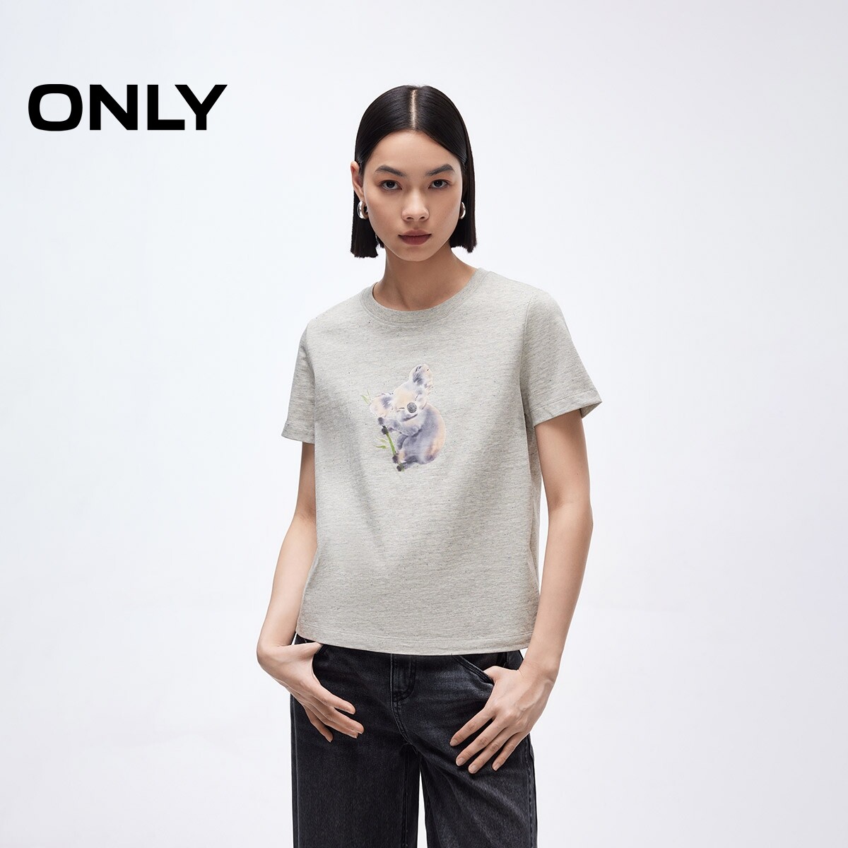 【ONLY奥莱】夏季款动物印花设计利落圆领合体版型正肩短袖T恤女