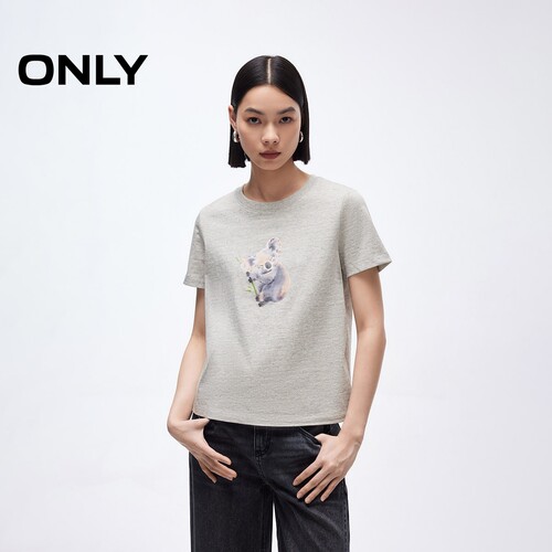 ONLY纯棉合体圆领正肩短袖T恤