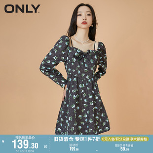 碎花吊带连衣裙女 A字短款 高腰泡泡袖 ONLY奥莱夏季