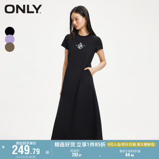 ONLY奥莱春季新款气质圆领字母印花A字中长款连衣裙女