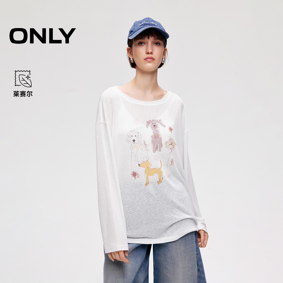 ONLY2026夏季新款轻薄萌宠印花oversize版型柔软舒适长袖T恤女