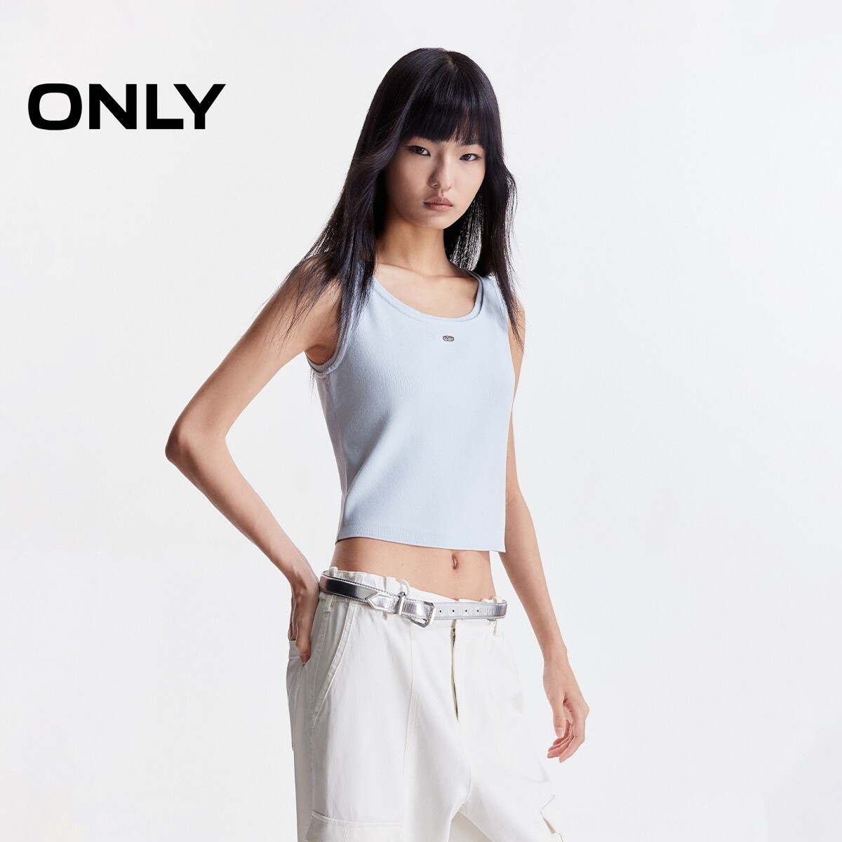 【ONLY奥莱】春夏大U领宽肩带显瘦领边织花金属装饰背心针织衫女