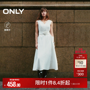 ONLY2025秋冬新款 纯色宽松大口袋可拆卸宽腰带背心长裙连衣裙女