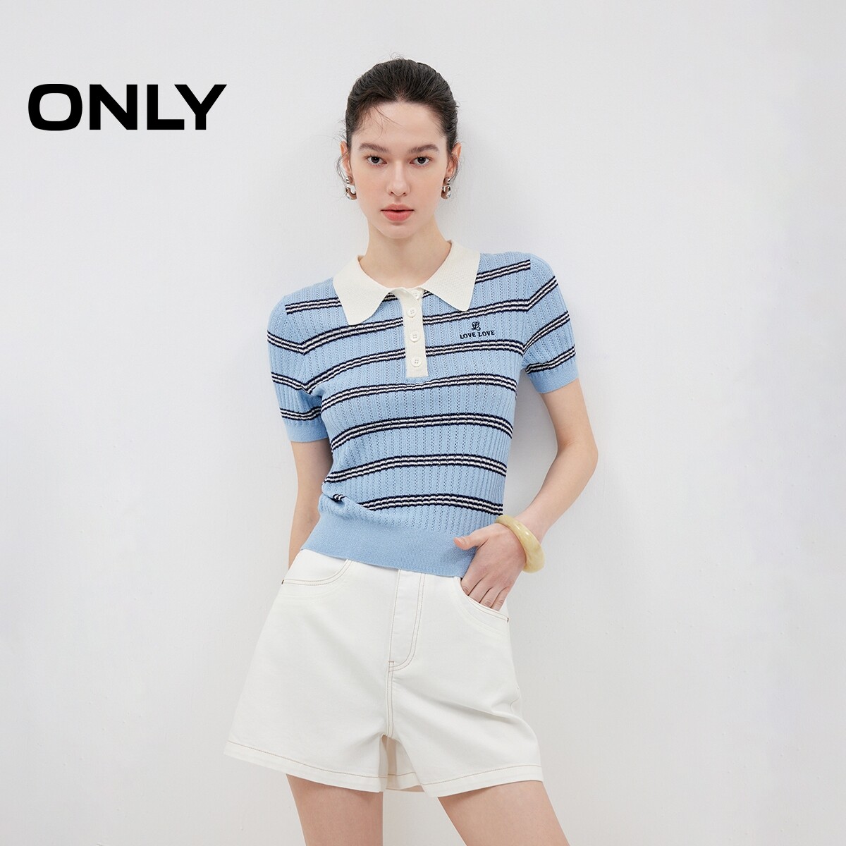 ONLY翻领学院风字母刺绣针织衫女