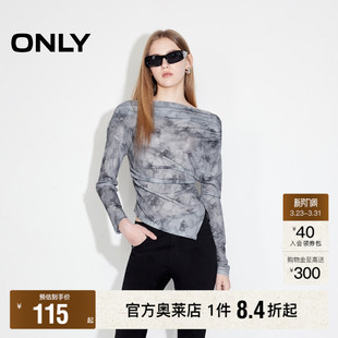 ONLY奥莱 打底长袖 春季 性感扎染一字肩修身 T恤女 新款