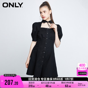 牛仔连衣裙女 短款 镂空领口泡泡袖 ONLY奥莱时尚