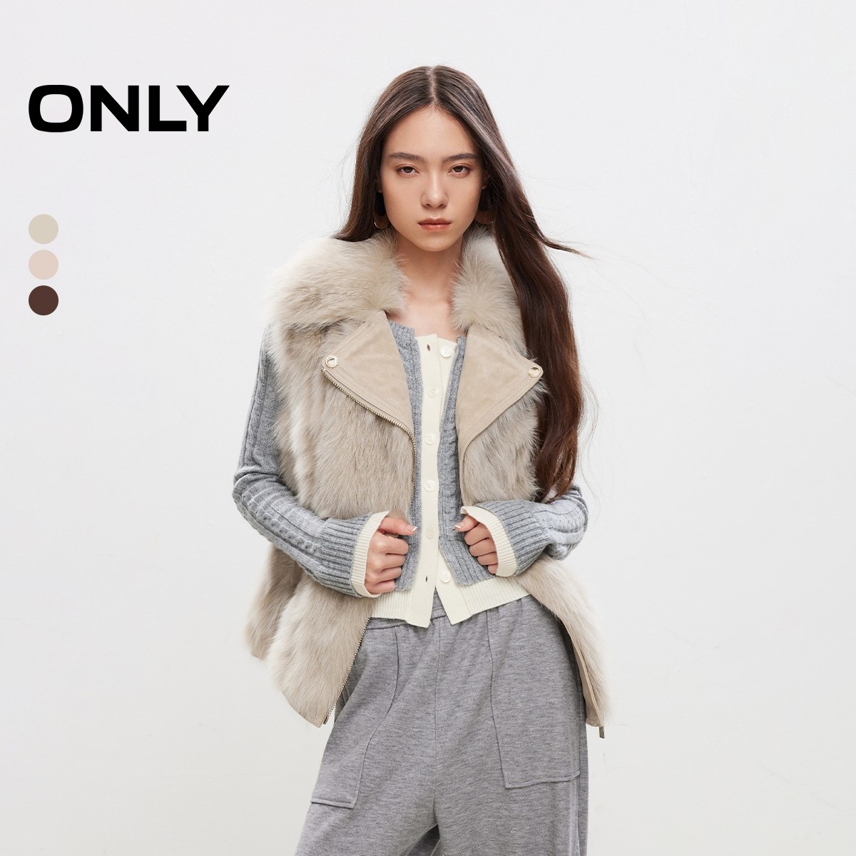 ONLY千金风狐狸毛皮草马甲外套