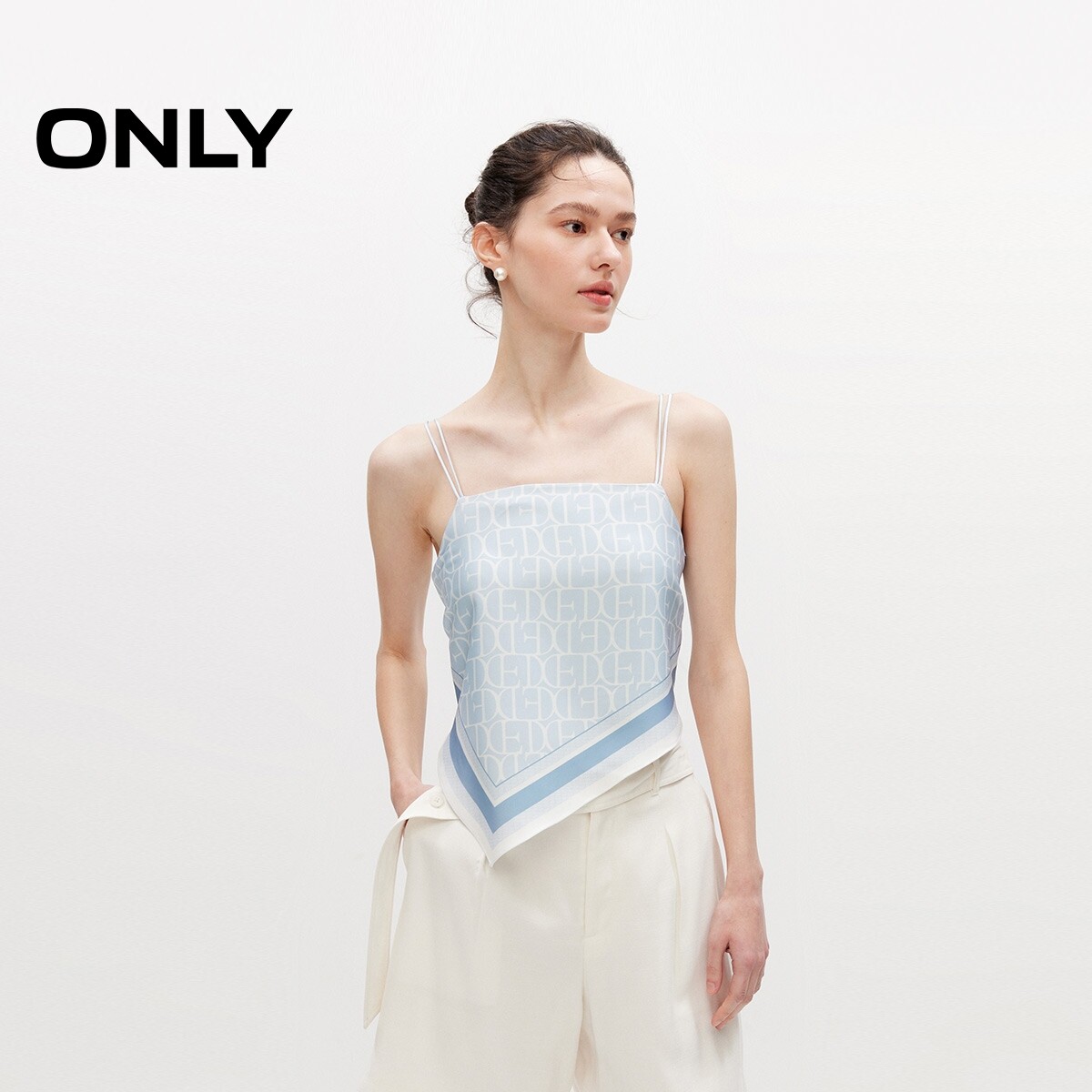 ONLY奥莱夏季时尚设计感蝴蝶结绑带吊带雪纺衫女