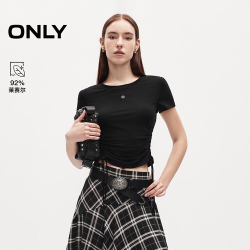 ONLY莱赛尔显瘦抽绳纯色亲肤T恤