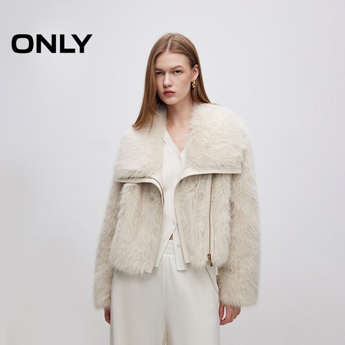 ONLY翻领短款环保皮草外套