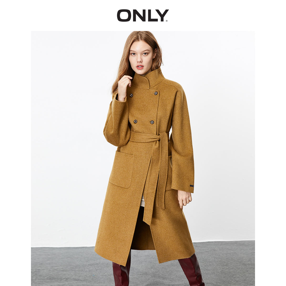 ONLY奥莱清仓特价宽松落肩双面呢长款毛呢外套女|11934S521