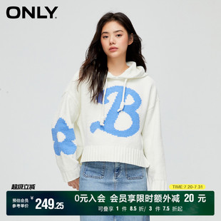 女 ONLY奥莱 夏季 学院风减龄字母连帽宽松抽绳针织衫