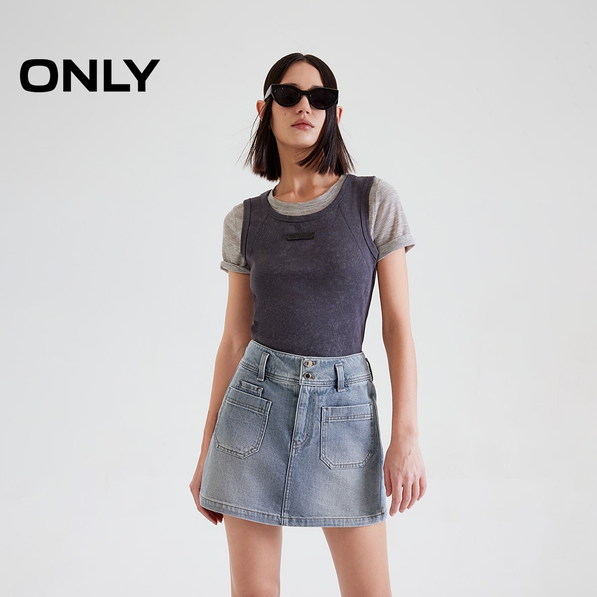 【ONLY奥莱】夏季新款高腰修身显瘦A字裙裤短裤牛仔裤女