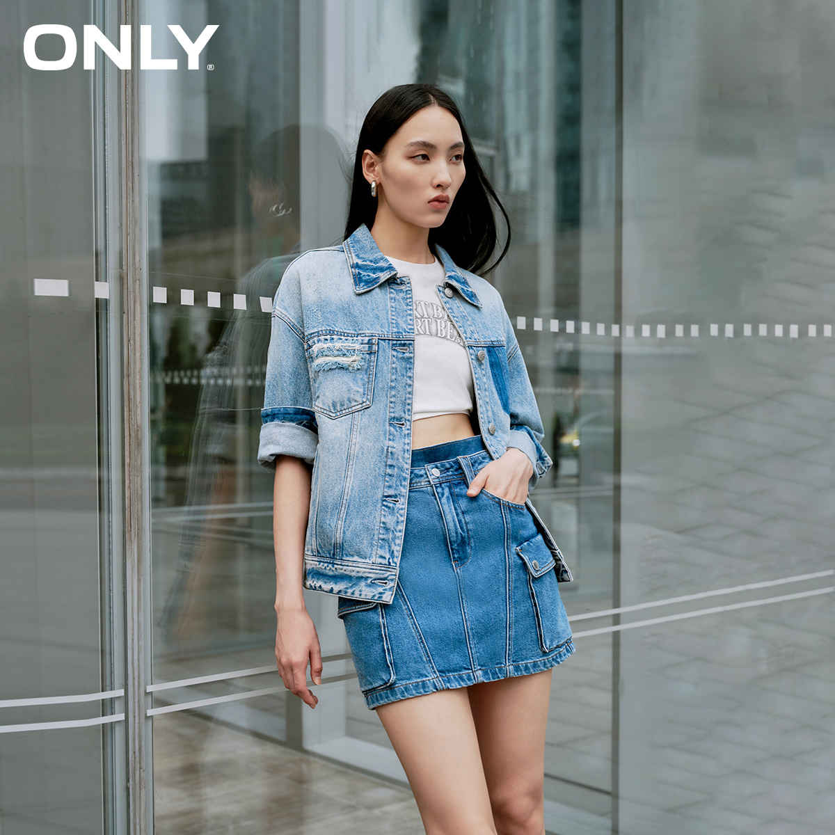 ONLYOVERSIZE翻领牛仔外套