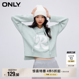 女 ONLY奥莱 学院风休闲条纹宽松连帽针织衫