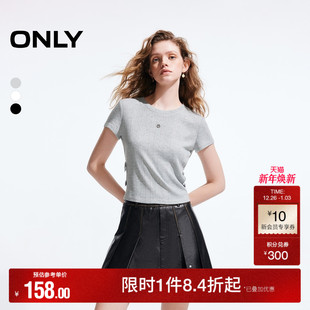 短袖 时髦设计感蝴蝶结正肩短款 T恤女 新款 ONLY奥莱2025夏季