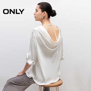 ONLY2025秋冬新款优雅气质简约纯色翻领设计宽松垂坠长袖衬衫女