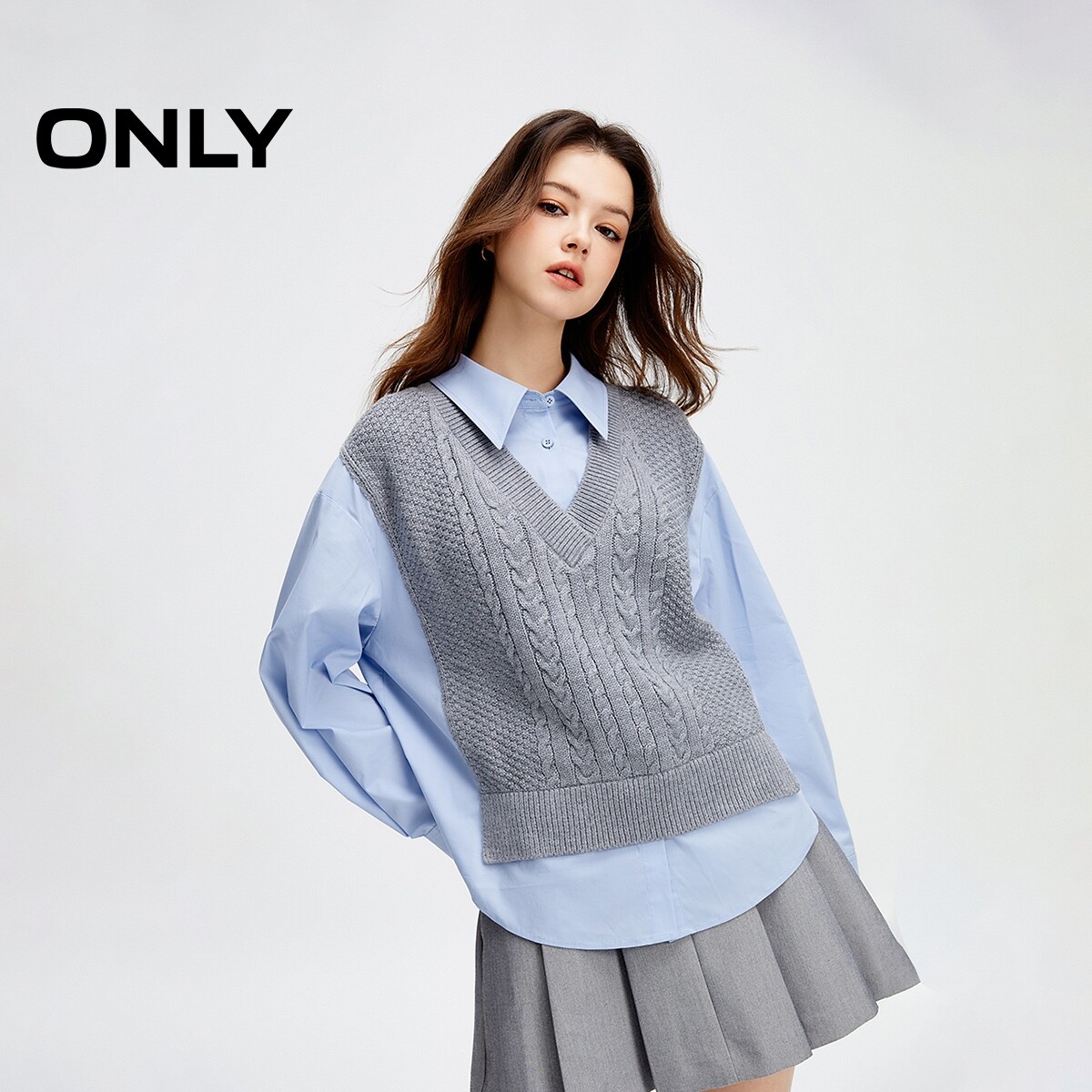 ONLY设计感针织马甲假两件衬衫