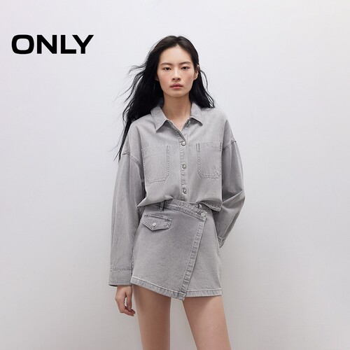 ONLY设计感不对称A字裤裙牛仔裤