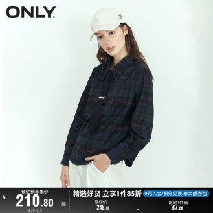 休闲通勤宽松格纹中长款 雪纺衫 新款 ONLY奥莱夏季 女