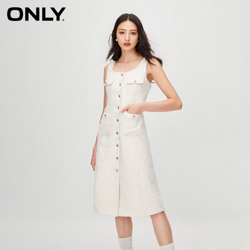 ONLY圆领立体纽扣修身牛仔连衣裙