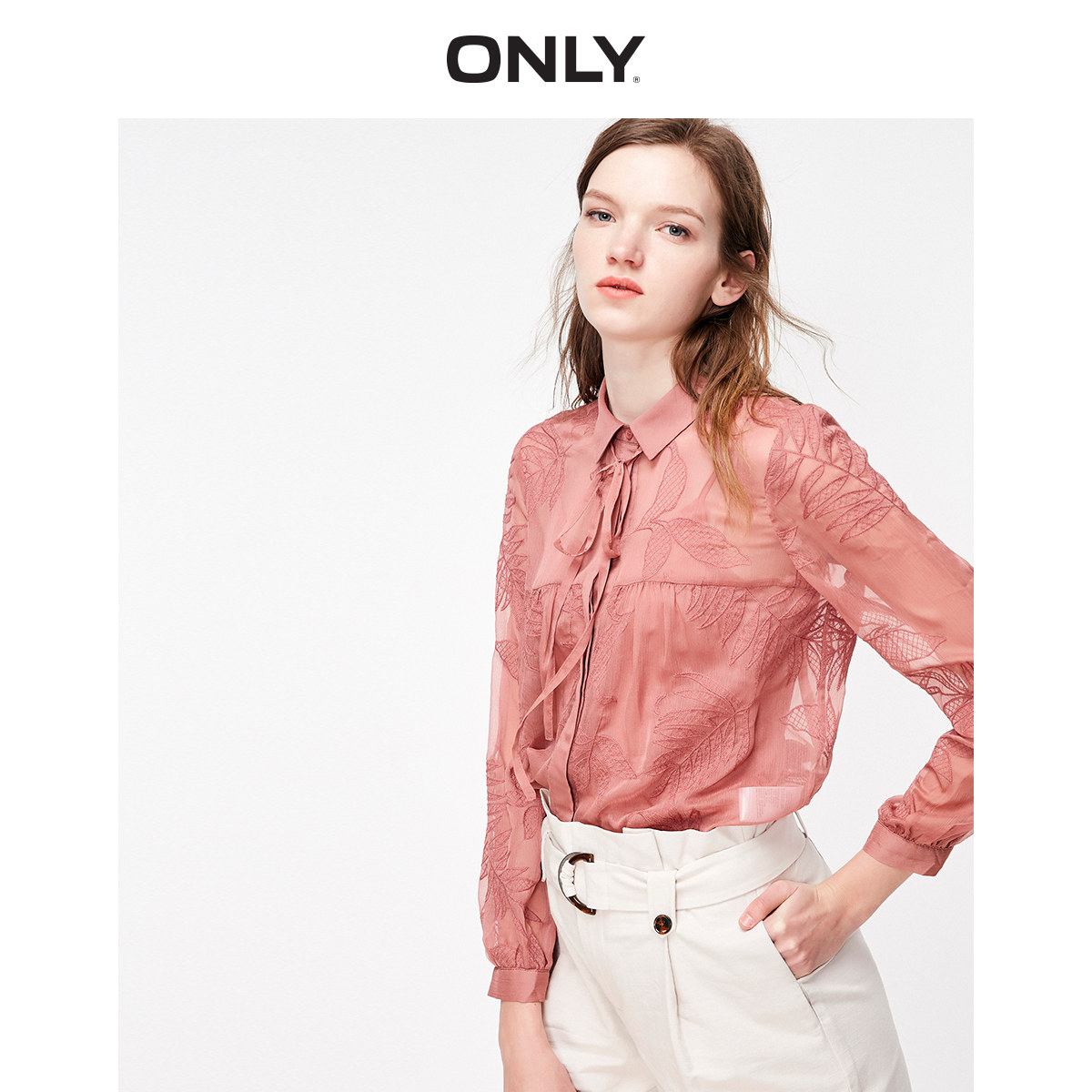 ONLY夏季新款气质宽松系带套装雪纺衬衫女|119231506
