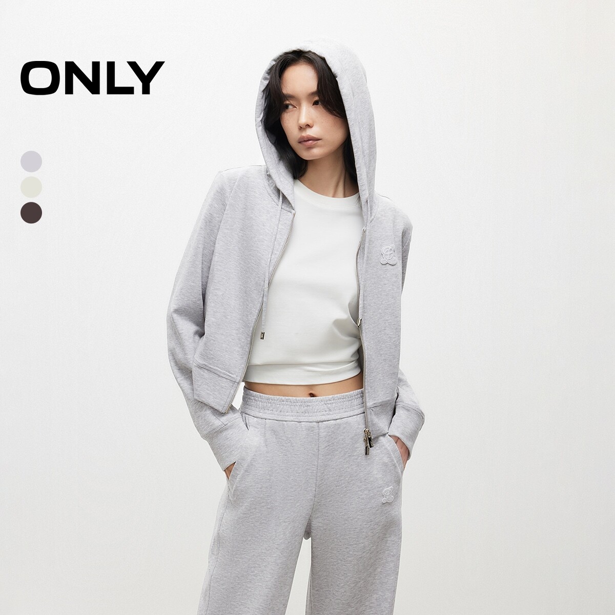 【ONLY奥莱】春夏运动休闲解构弧线剪裁收腰显瘦连帽开衫卫衣女