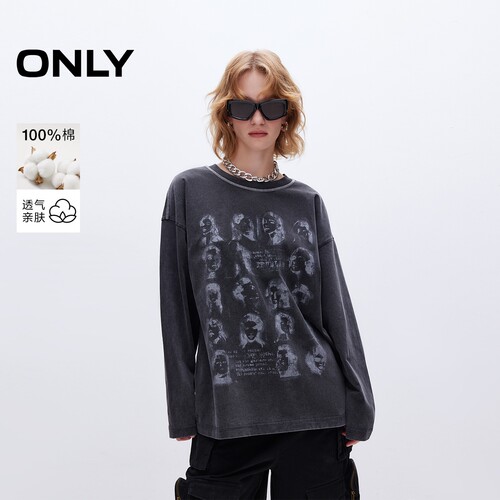 ONLY个性印花宽松落肩圆领卫衣