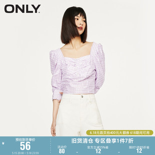 女 格子小众设计感方领洋气衬衫 短款 ONLY奥莱夏季