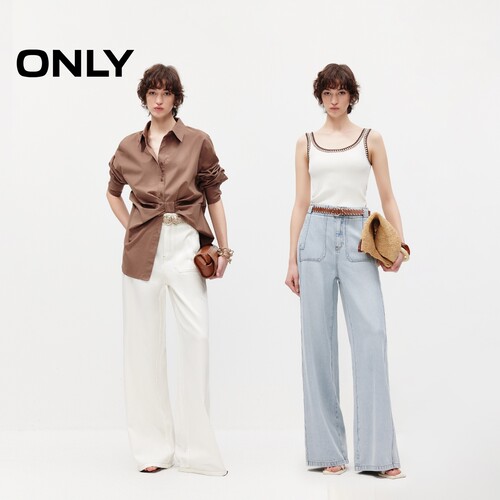 ONLY高腰宽松直筒牛仔裤