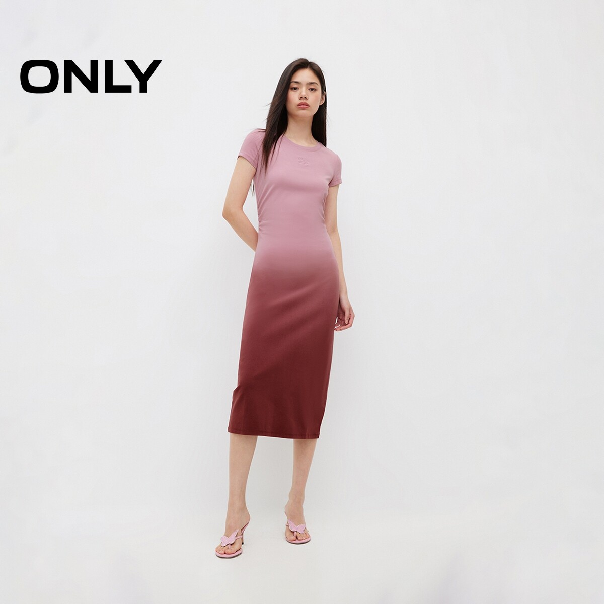 【ONLY奥莱】春夏休闲百搭显瘦渐变刺绣字母装饰中长款连衣裙女