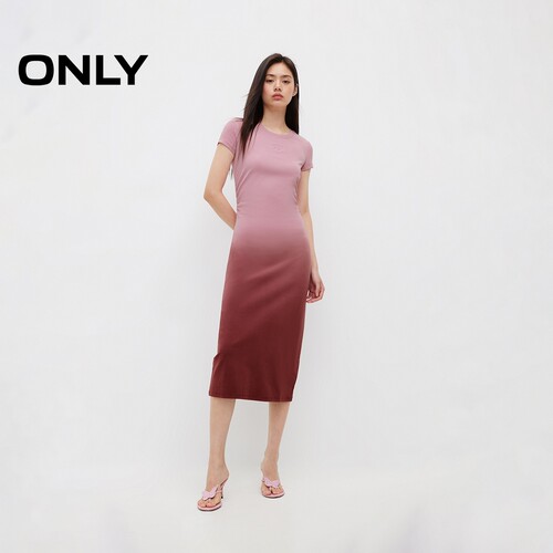 ONLY显瘦渐变刺绣中长款连衣裙