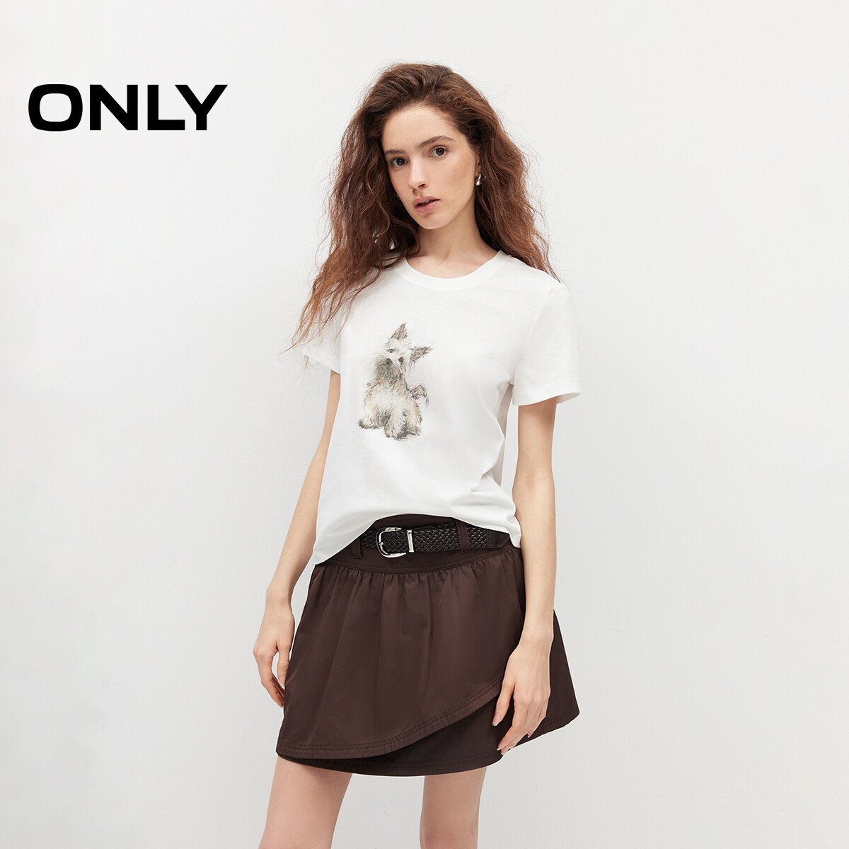 ONLY手绘小狗图案正肩短袖T恤图片