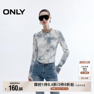 显瘦正肩长袖 柔软舒适弹力亲肤3D满印修身 T恤女 新款 ONLY2025秋季