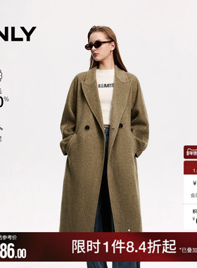 ONLY2025冬季新款双面呢100%绵羊毛翻领长款毛呢大衣女|12536U016