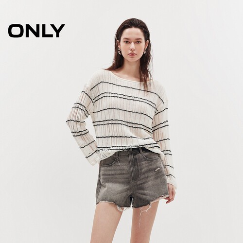 ONLY慵懒宽松落肩条纹针织衫上衣