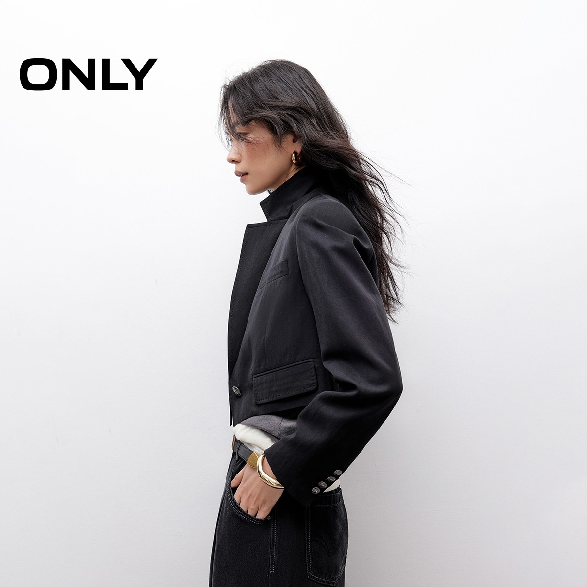 ONLY奥莱2025秋季新款挺阔手工绗缝领口高腰短款长袖西服外套女,女装/女士精品,西装,淘宝优惠券,粉丝福利购,淘宝优惠卷
