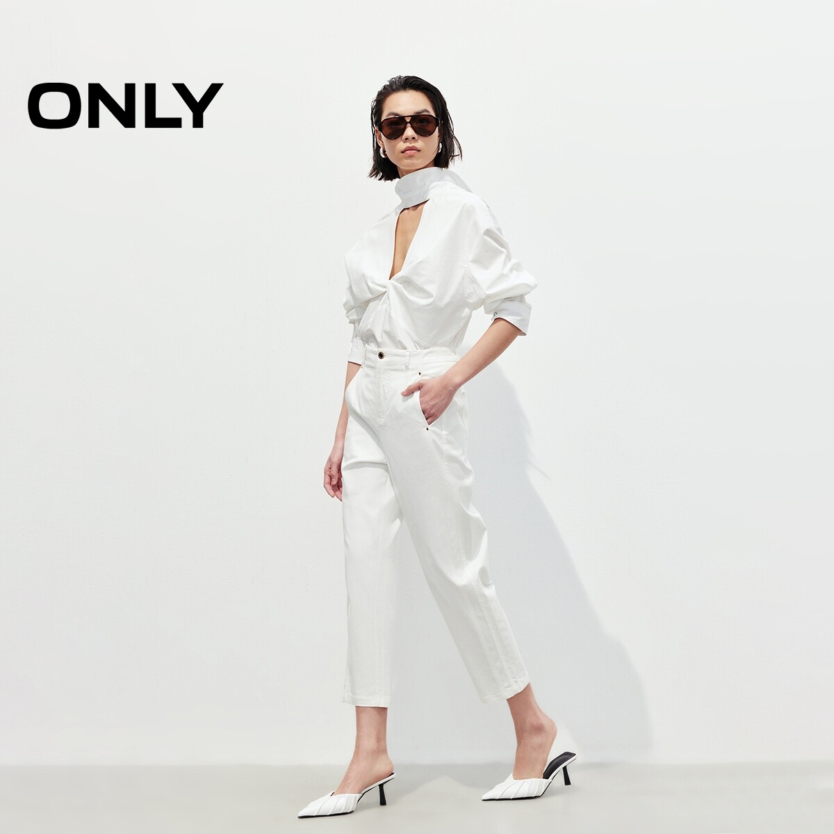 【ONLY奥莱】春款修饰腿型显瘦侧线前移设计九分直筒裤休闲裤女