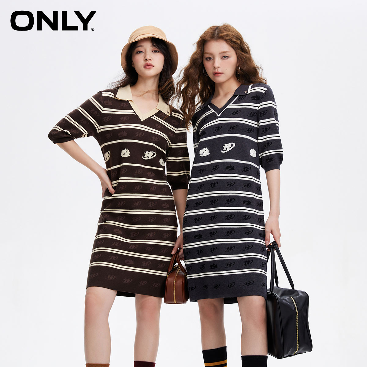 ONLY字母刺绣短款针织连衣裙图片