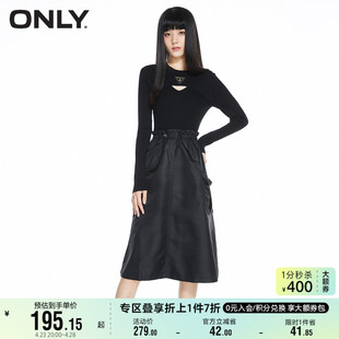 中长连衣裙女 气质假两件黑色针织长袖 新品 ONLY奥莱夏季