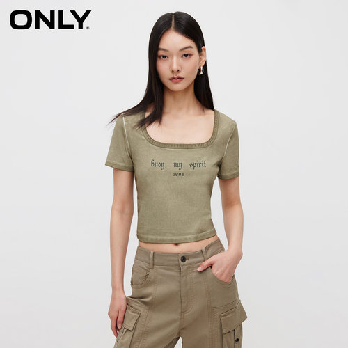 ONLY百搭字母方领修身短袖T恤