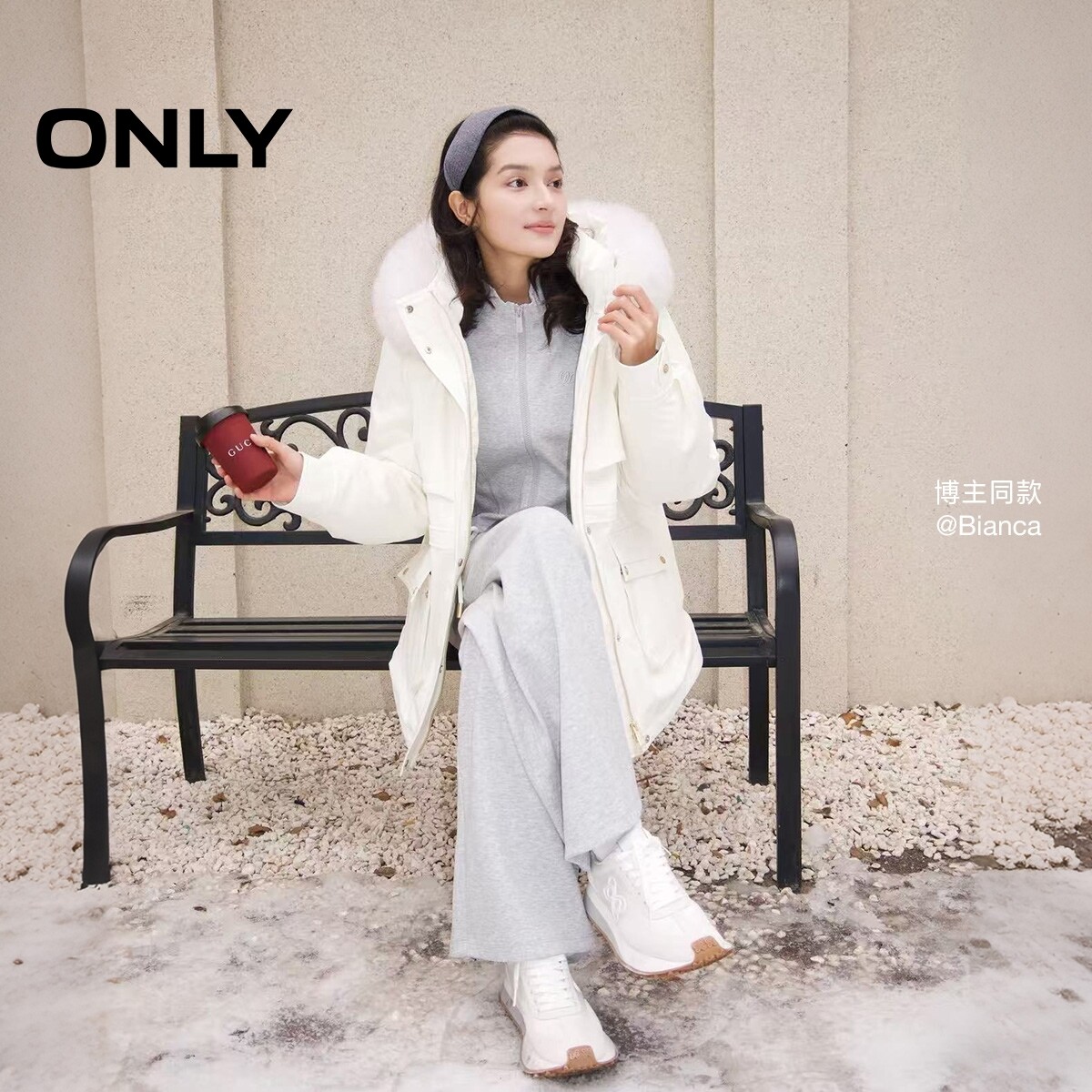 【90白鹅绒】ONLY奥莱冬季新款连帽狐狸毛领户外工装派克羽绒服女