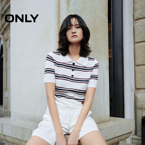 ONLY撞色条纹亲肤短款针织衫