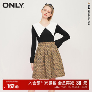 【ONLY奥莱】秋冬时尚潮流海军风尖领收腰短款连衣裙女