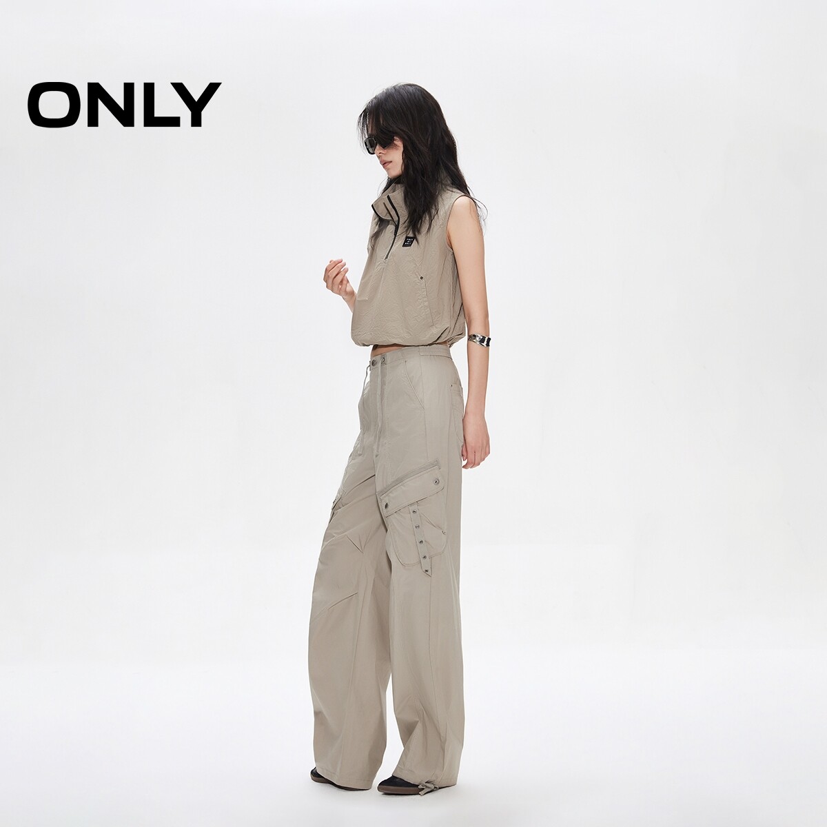 【ONLY奥莱】春夏纯棉抽绳高腰工装束脚实用口袋香蕉裤休闲裤女